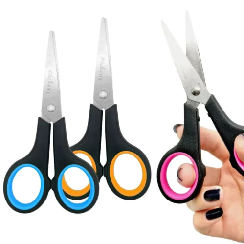

Gunting Bulat Kecil 4" Inch Warna Hitam / Gunting Kertas Gagang Karet Emigo