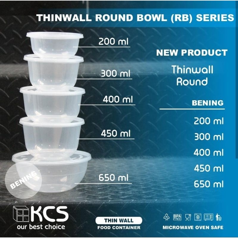 (ISI 25 PCS) Thinwall round bowl 200 300 400 450 650 KCS / cup puding / mangkok plastik / salad / ba