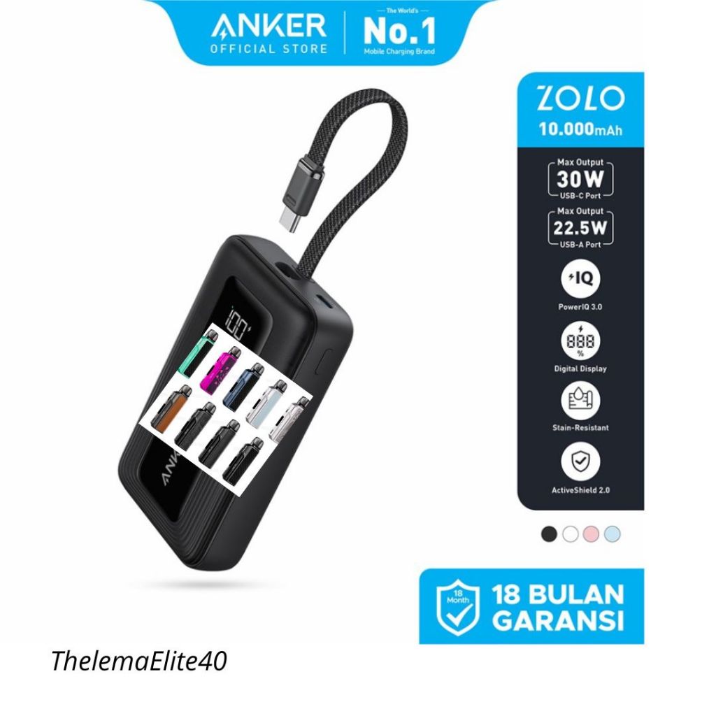 Anker Zolo Power Bank 30W 10000mAh Dan 20000mAh Baru With Cabel Type C Fast Charging PD 3.0 - A1688/