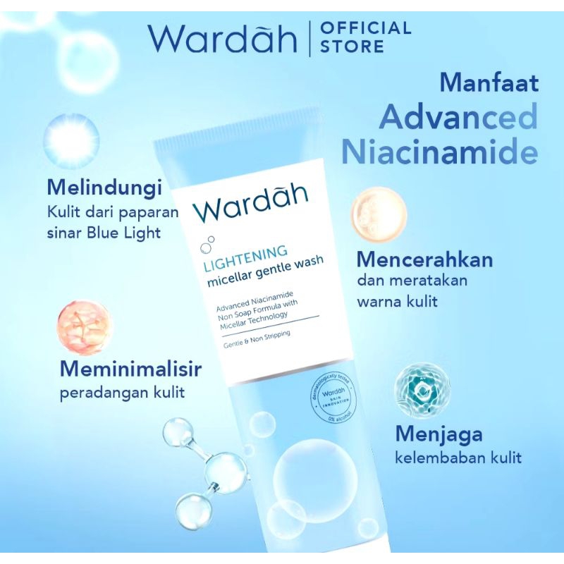 Wardah Lightening Gentle Exfoliator 50 ml - Pembersih Wajah dengan Scrub dan Advanced Niacinamide / 