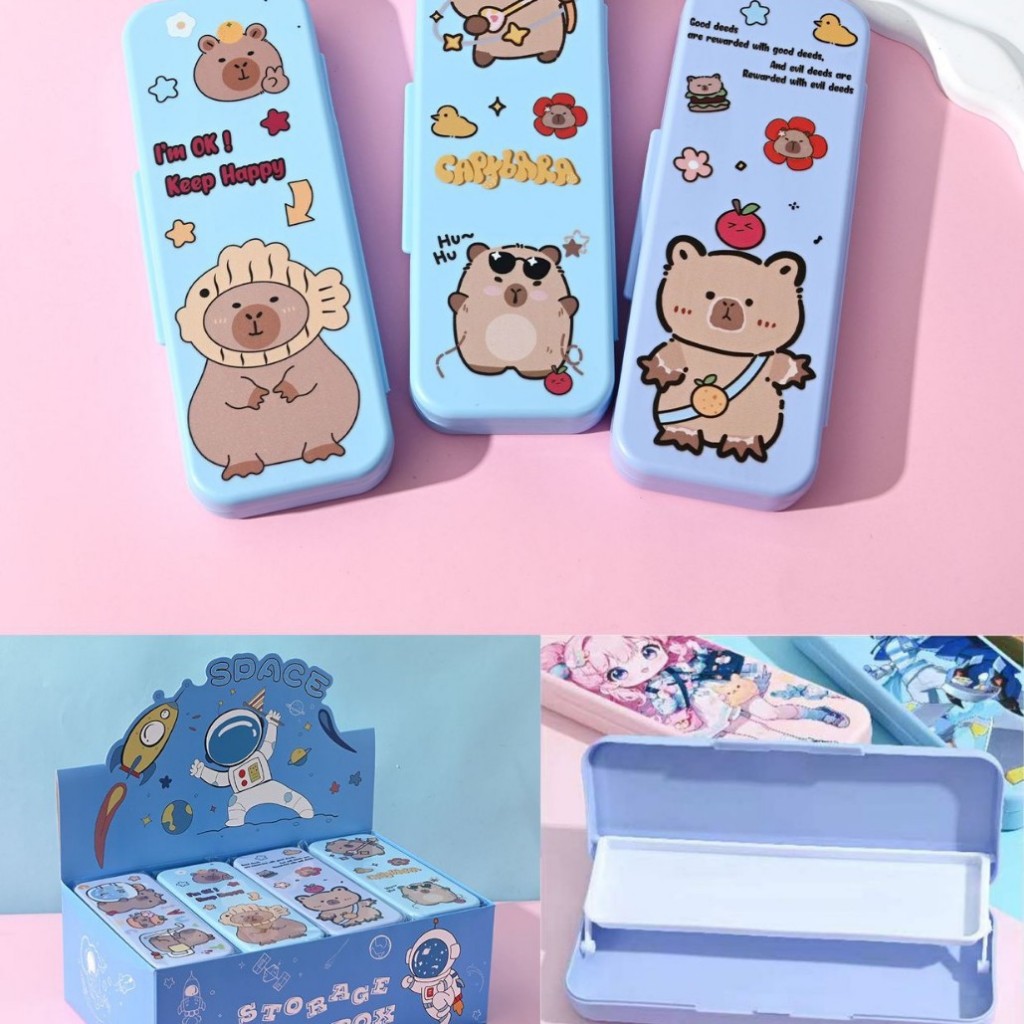 

{Capybara/Baby Three} Kotak Pensil 2 Tingkat Lucu dan Unik Karakter Capybara/Baby Three