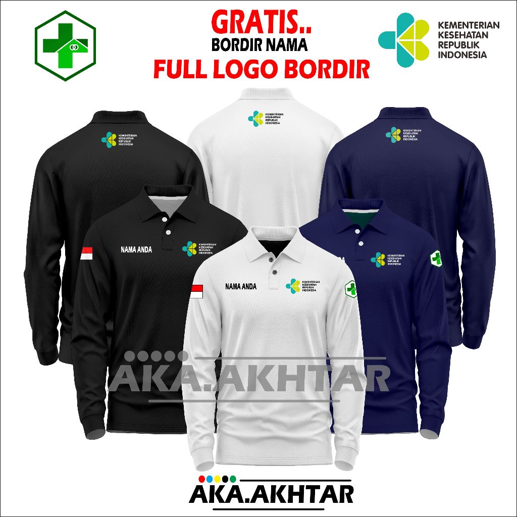 POLO TSHIRT COTTON KEMENKES FULL BORDIRAN LENGAN PANJANG - KAOS KEMENKES TERBARU - KAOS KEMENKES TER