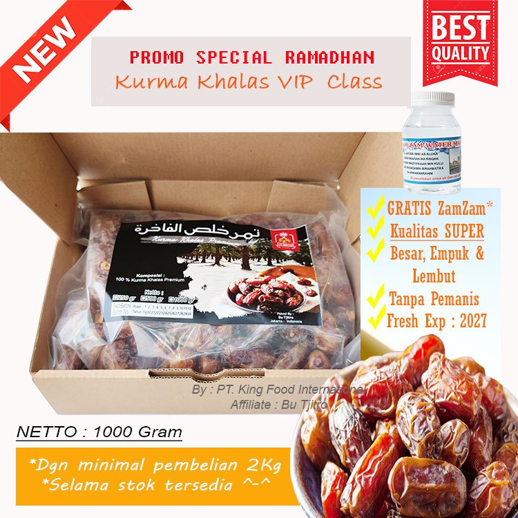 

Kurma Khalas Super 1 Kg Setara Date Crown / Kurma Khalas Premium Tanpa Pemanis Tanpa Pengawet 100% Original