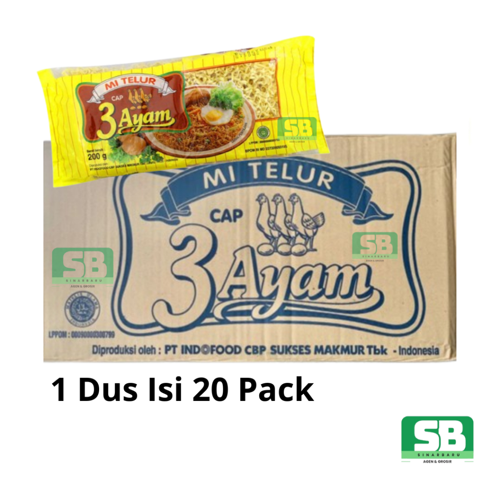 

Indofood Mie Telur Cap 3 Ayam 1 Dus Isi 20 Pack Kemasan 200gr