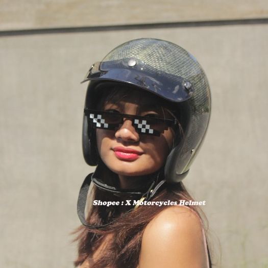 Helm Slimhead Black Carbon Original - Helm Motor Custom, Vespa