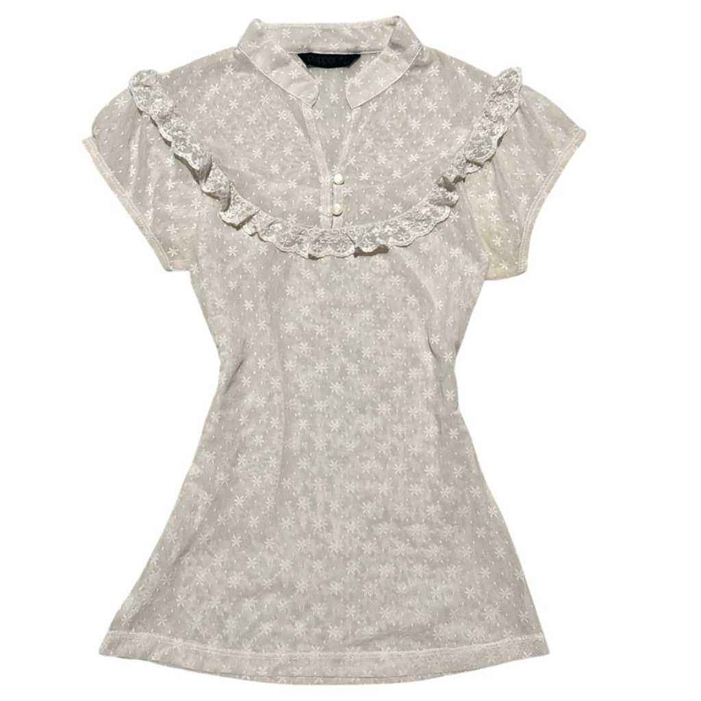 Floral Mesh Lace Milkmaid Ruffle 2 Buttons Top | puffy sleeves lengan puff layering outer luaran lay