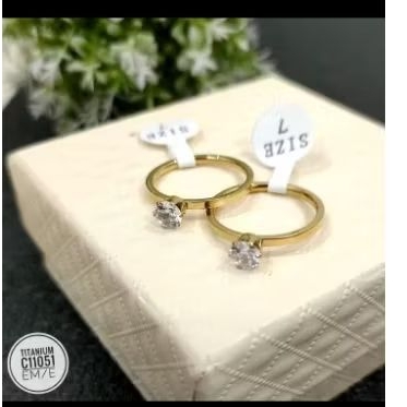 Cincin mutiara putih titanium murni lapis emas 18KGP