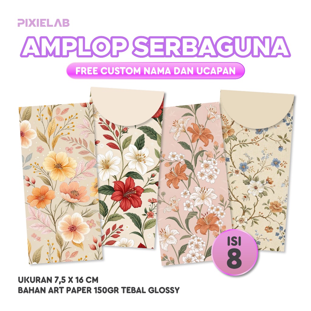 

(ISI 8 PCS) AMPLOP SERBAGUNA CUSTOM | Wedding Birthday Sumbangan Perusahaan | FLEUR SET