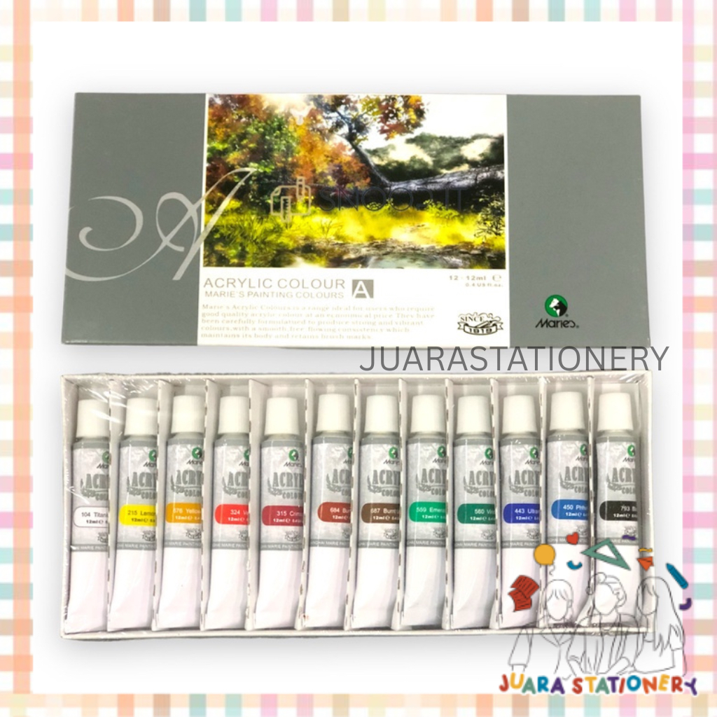 

(230) JUARASTATIONERY Cat Acrylic Maries 12 Warna / Cat Akrilik Cat Warna Cat Air Cat Lukis