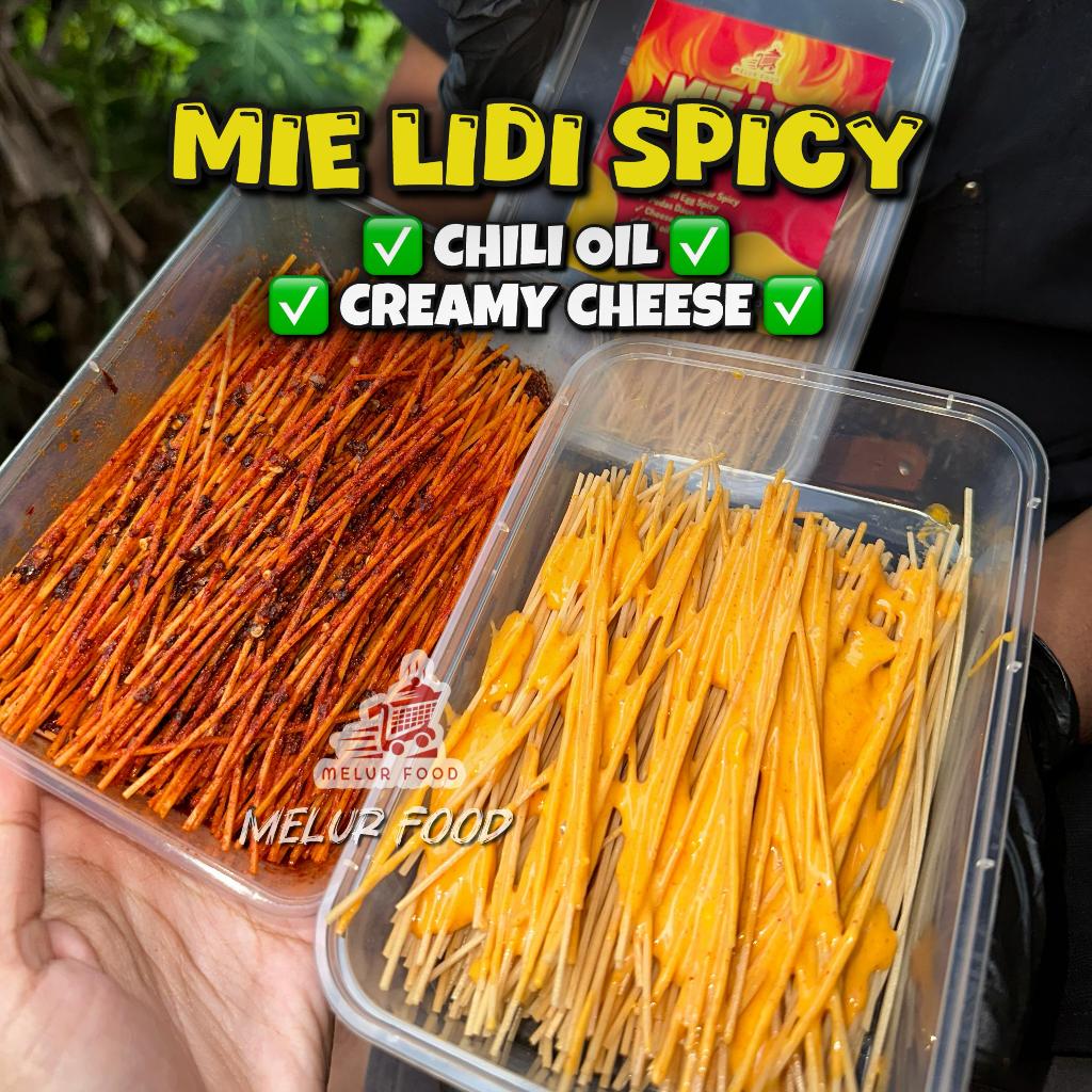 

Mie Lidi Pedas Box MELUR FOOD Mi Biting Rasa Spicy Chili Oil dan Spicy Cheese Creamy, Gehel Si Umang