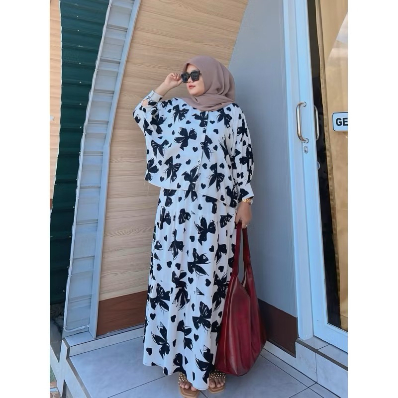 cod-MARISA Set 2in1 Oneset Rok Terbaru Fashion Muslimah ||Stelan rok Wanita Fashion atasan kaftan Ra