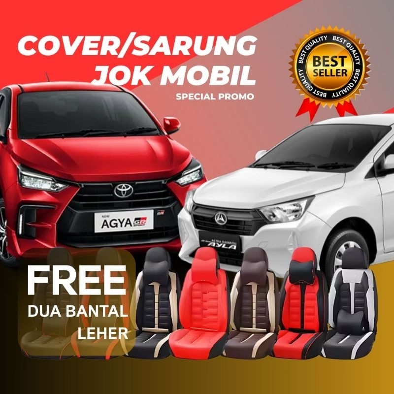 Cover Jok Mobil Agya/Ayla 2014-2022 Full Set 2 Baris Free Bantal Leher 2 pcs