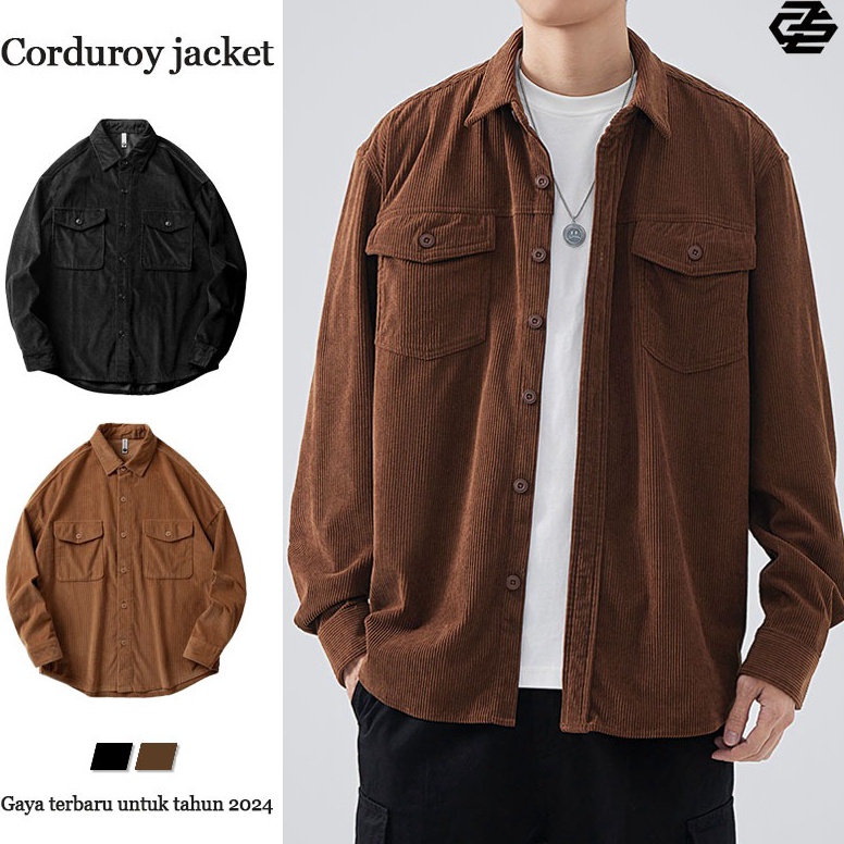 55 Langsung Atc Kemeja Korduroi Polos Pria Lengan Panjang jaket corduroy pria Kemeja Corduroy Pria k