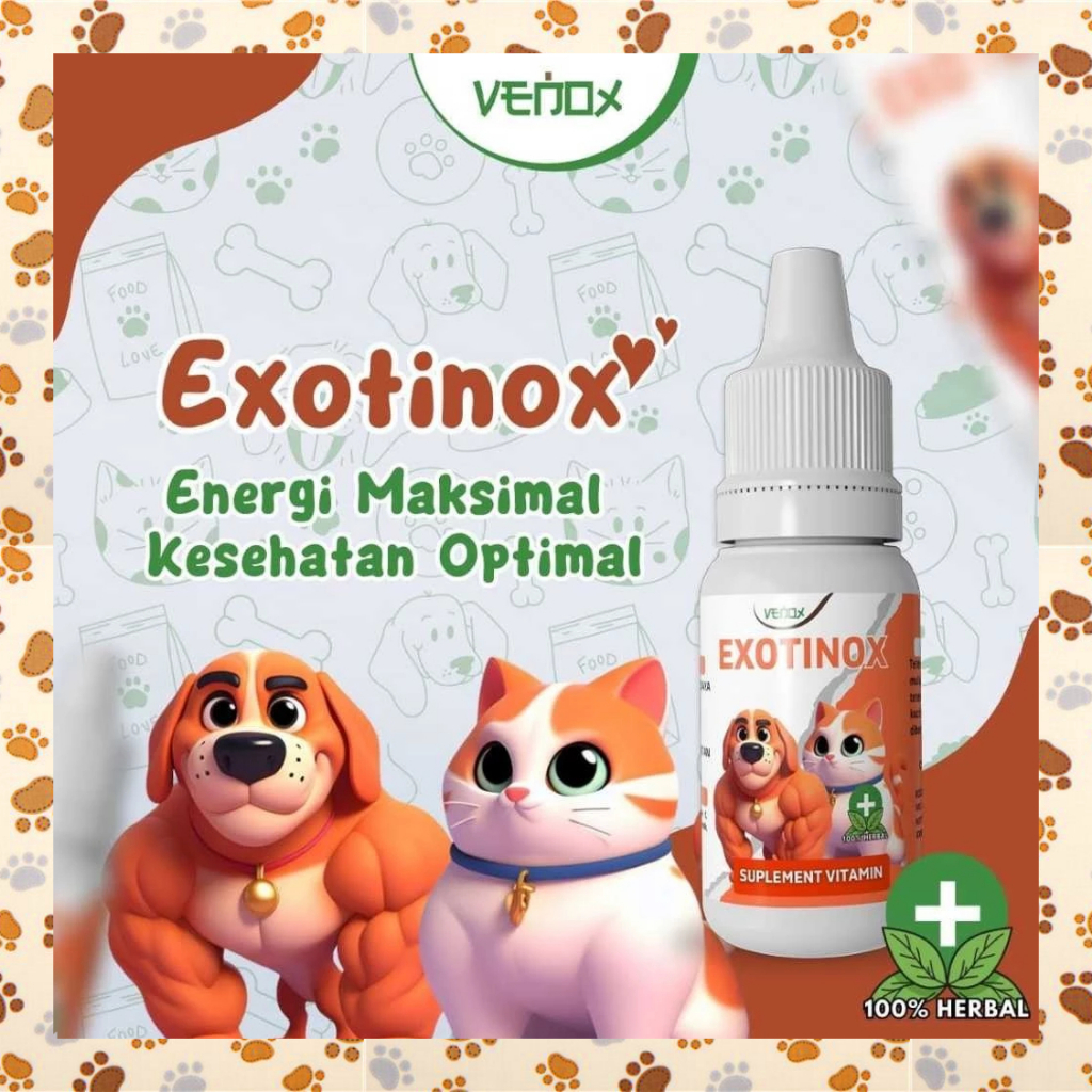 D51CE3 Venox EXOTINOX Obat Kucing Anjing Vitamin D2 Anti Flu Calici Panleu Diare Daya Tahan Tubuh