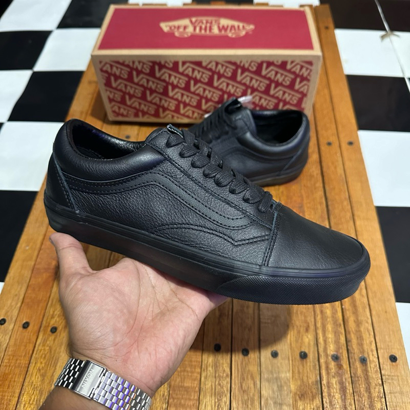 VANS OLDSKOOL BLACK LEATHER RESMI PT.NAVYA