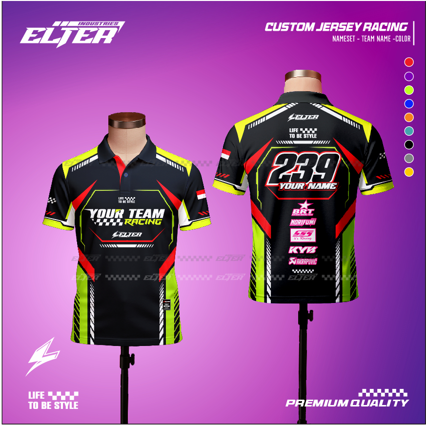 ELTER industries  Jersey Racing / Baju Motocross / Berkerah Printing / Kaos Supermoto Custom drifit 