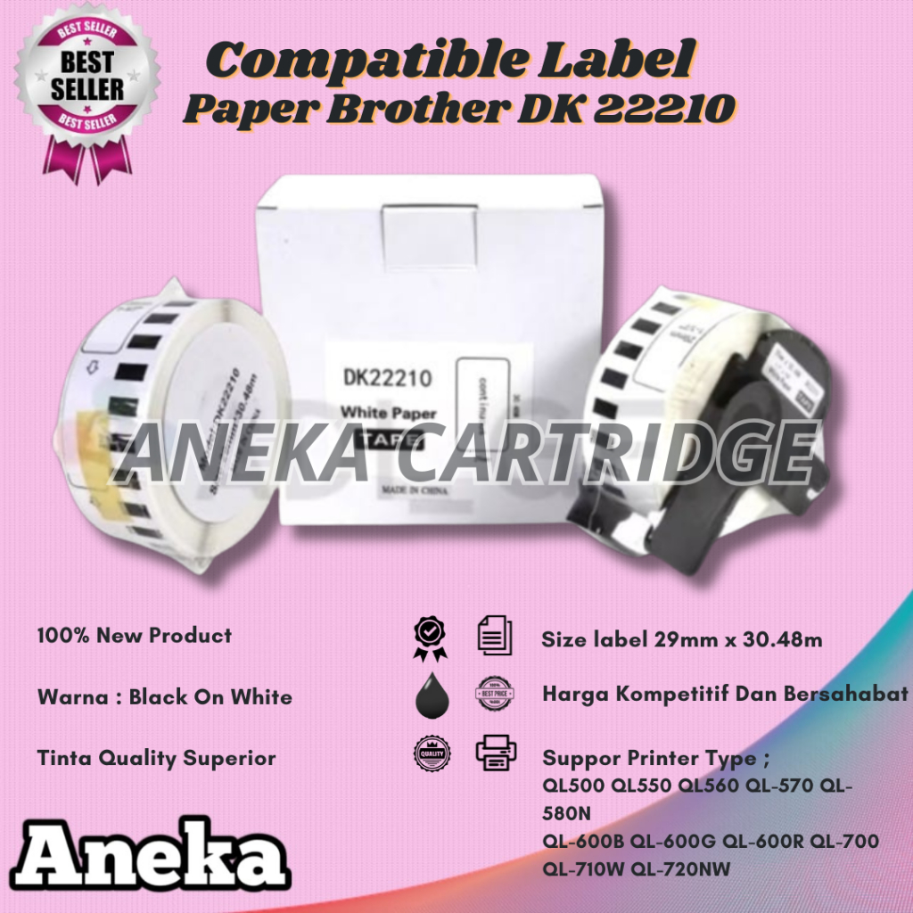 

Label Paper Compatible Brother DK 22210 29MM X 30.48M - With Holder