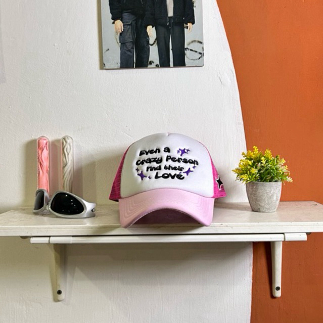 Trucker hat “CRAZY LOVE” | Pink | Topi jaring insomnia Vibes