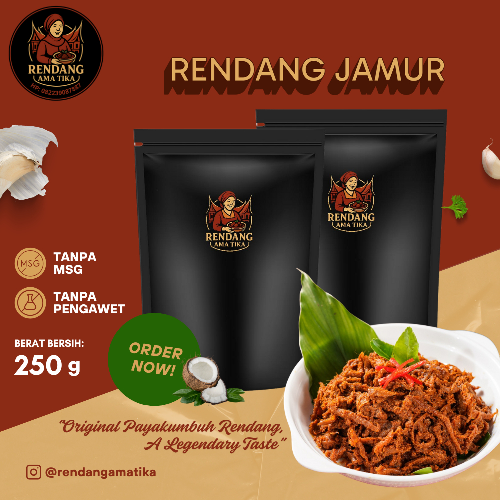 

Rendang Ama Tika - Rendang Jamur | Siap Saji, Enak, Gurih, Tanpa MSG,Tanpa Pengawet