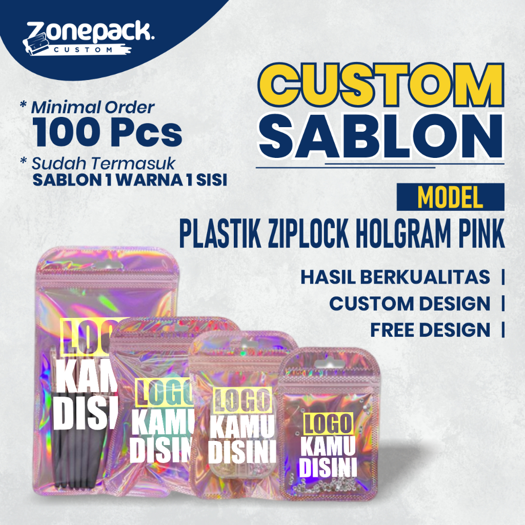 Sablon Plastik Klip Hologram Flat Pink | Ziplock Hologram Foil Perhiasan Anting Gelang Kaling Tas | 