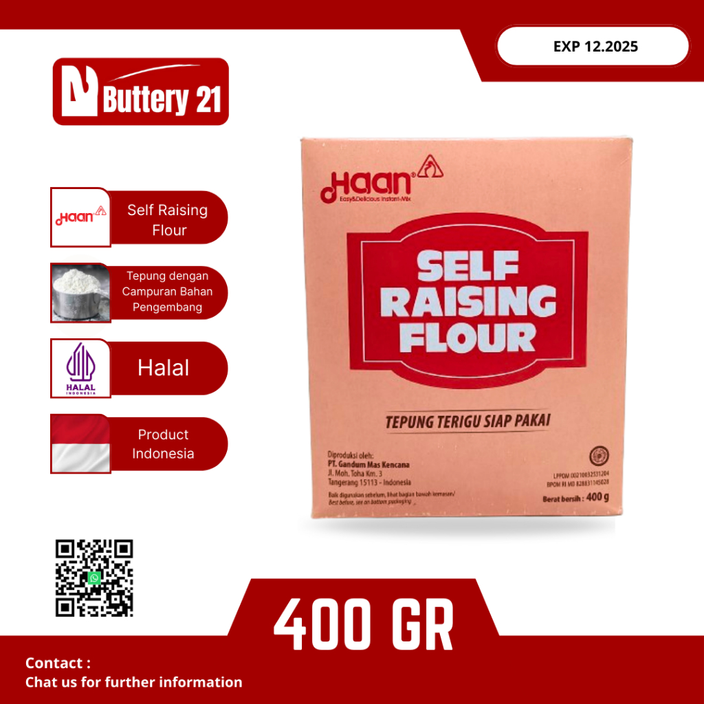 

HAAN SELF RAISING FLOUR 400 GR / TEPUNG TERIGU INSTAN