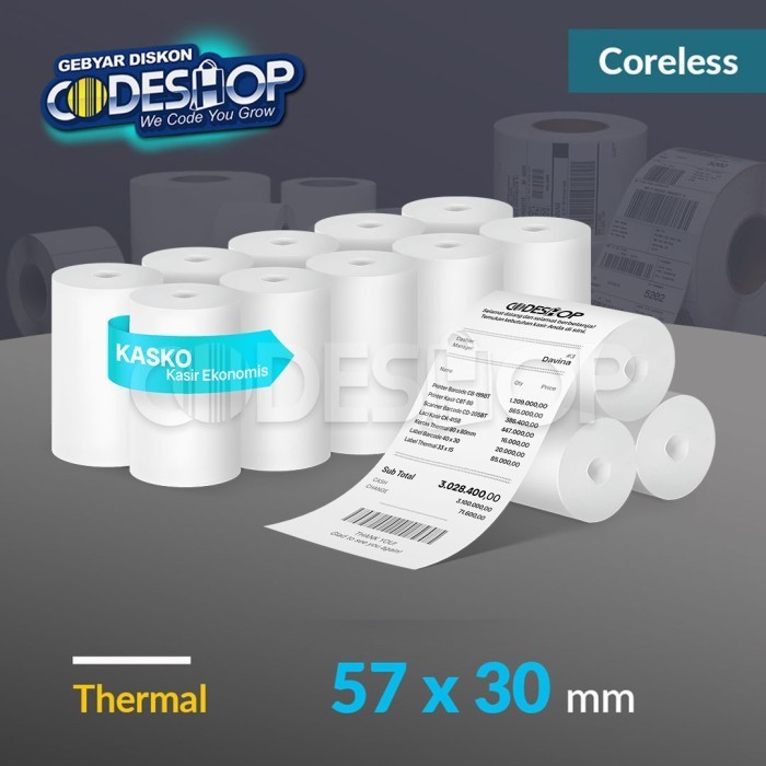 

57x30 Paper Roll Thermal 58x30 mm Kasko Kasir Ekonomis 1 Dus Struk Receipt Printer Mobile Portable 58mm