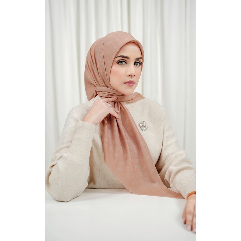 Buttonscarves - Monogram Voile Square - Persimmon / Hijab Motif Segi Empat