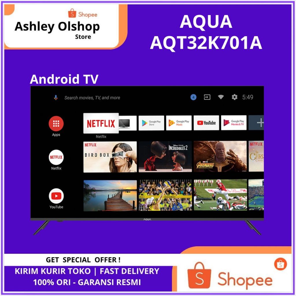 AQUA TV 32 Inch AQT32K701A Android Tv AQUA AQT32K701 Digital tv [RESMI]