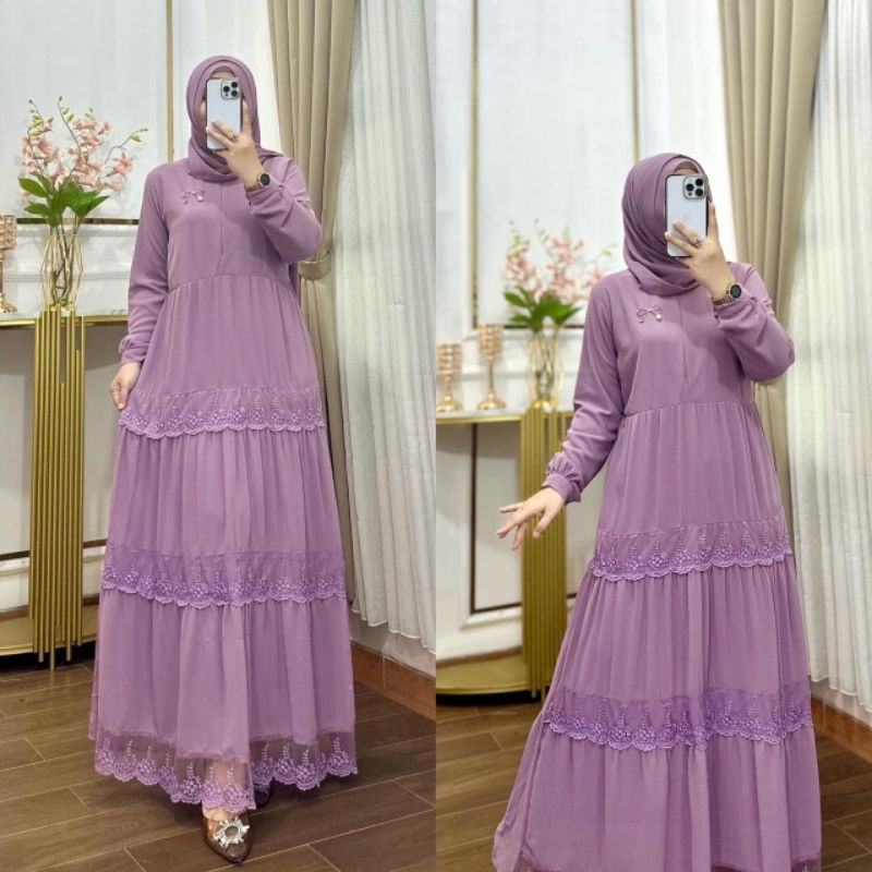 Nura Collection Official - Ceruty Renda Najmi - Baju Gamis Wanita Model Terbaru Bahan Ceruty - Gamis