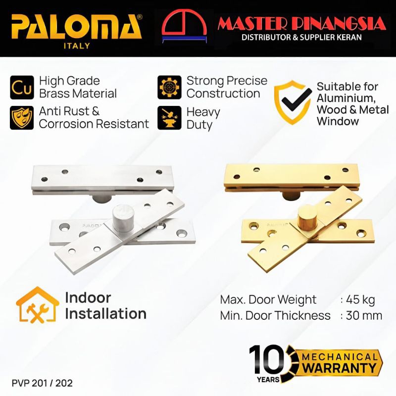 PALOMA Engsel Jendela Hinge Pivot Putar Hinges Window Brass Kuningan Ball Bearing Polished Brass Gol