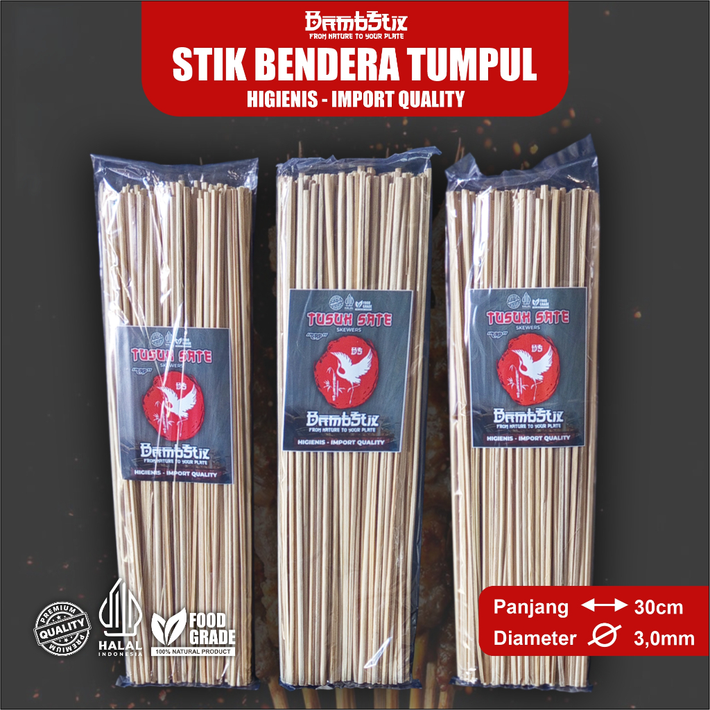 Stik Bendera Panjang 30cm Halus Tumpul Diameter 3,0mm Lidi Tusuk Bendera/Uang Aqiqah Bahan Bambu Pre