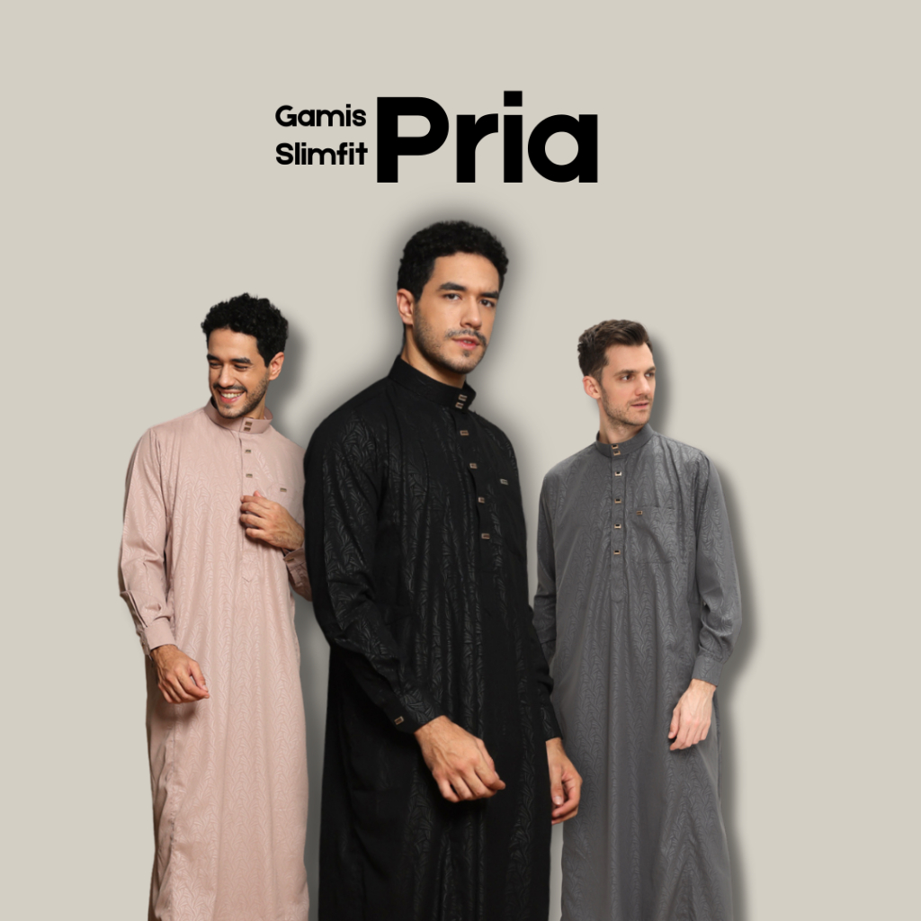 Gamis Pria Jubah Laki Laki Modern Embos Gaya Casual Remaja dan Dewasa Lengan Panjang Manset - Busana