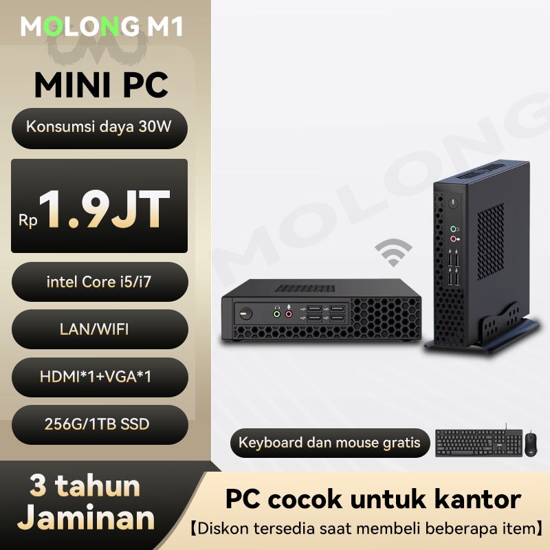 MOLONG mini pc Intel i5/i7 baru full set lengkap komputer desktop kantor rumahan berdaya rendah deng