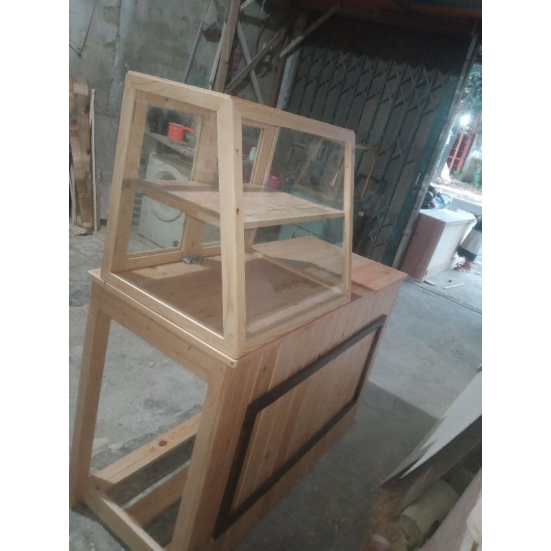 MEJA/ DAN ETALASE KACA/ KAYU JATIBELANDA