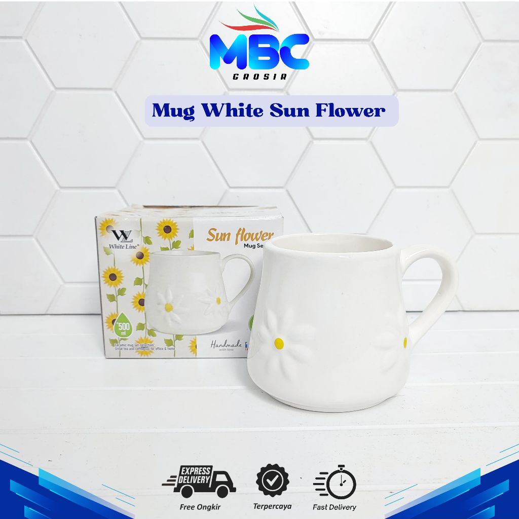 MUG SUNFLOWER WHITELINE / Mug Keramik Cantik /Mug Keramik Murah