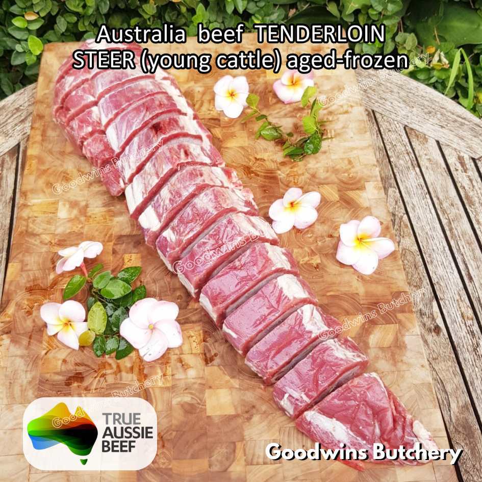 

600gr beef Tenderloin Australia STEER (young cattle) AGED-FROZEN steak cuts eye fillet mignon Kilcoy AMH John-Dee daging sapi import has dalam