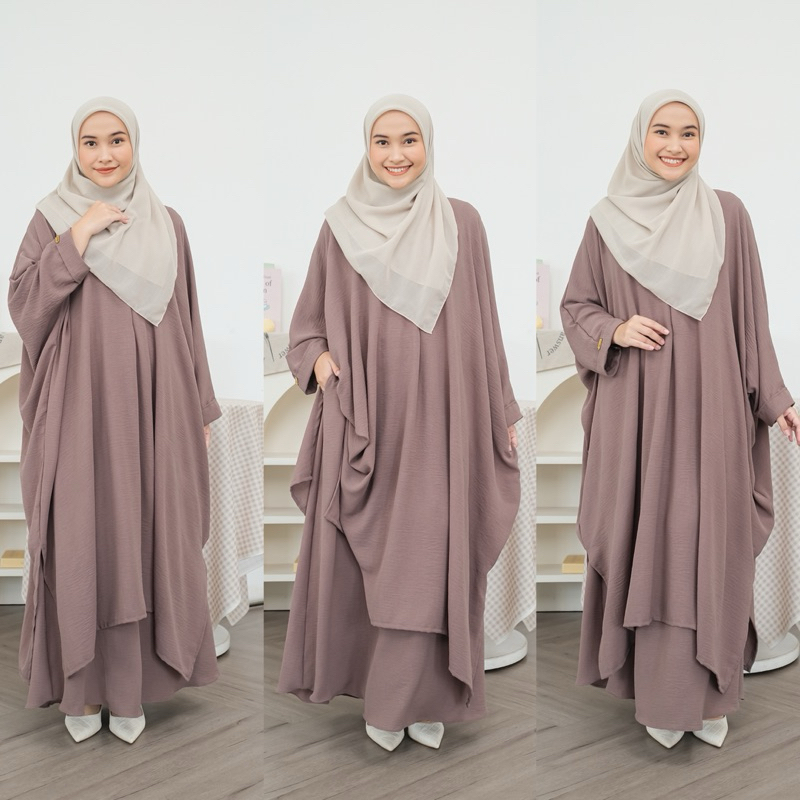 SET ROK TUNIK ABAYA  POLOS CRINKEL AIRFLOW PREMIUM/SET ABAYA LESTI KO