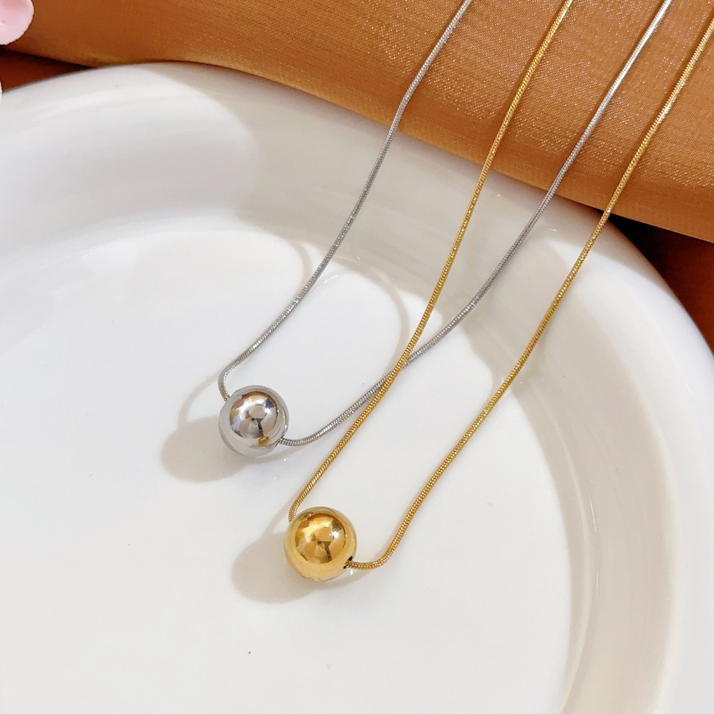 Kalung Titanium Manik-manik Bulat Emas Perhiasan Serbaguna Mewah Ringan Kalung Wanita