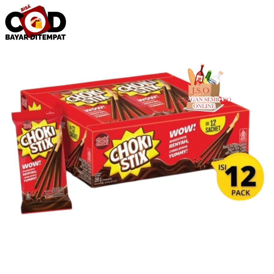 

[ JSO ] Choki Stix Biscuit Chocolate Box Isi 12x24gr Choki Choki Stik Biskuit Cokelat Snack Cemilan Anak Murah Halal