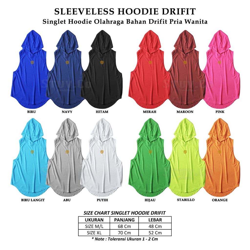 SINGLET HOODIE STUVCO | KAOS GYM FITNESS | BAJU TANPA LENGAN FITNESS PRIA | PREMIUM PRIA WANITA