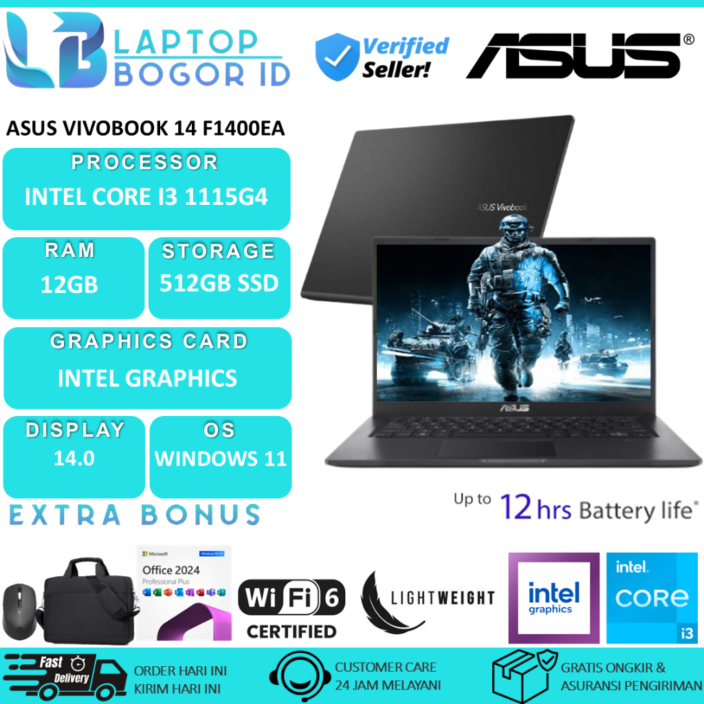 Laptop Asus Vivobook 14 F1400EA Intel Core i3 1115G4 RAM 16GB 512GB SSD 14.0 Backlight Windows11 Ori