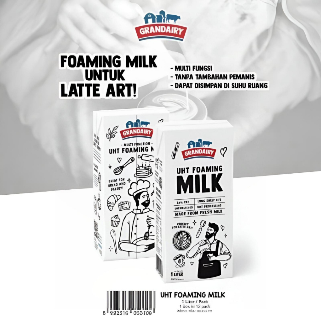 

Susu UHT Full Cream Grandairy 1 Liter / 1000ml | Milk Cair Khusus Untuk Foam Late Art Kopi