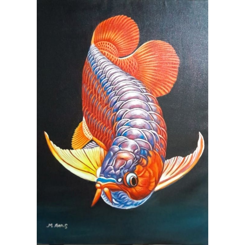 lukisan ikan arwana ukuran 60x90cm asli buatan tangan akrilik on kanvas
