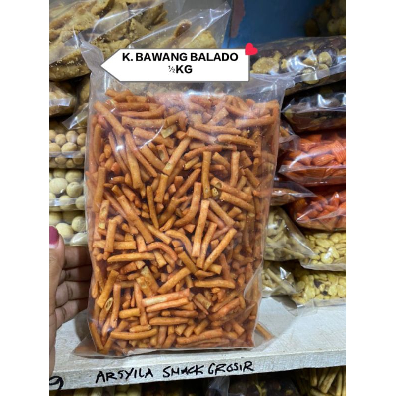 

Snack Kiloan Kurupuk Bawang Rasa Balado Pedas Isi 500gr/½