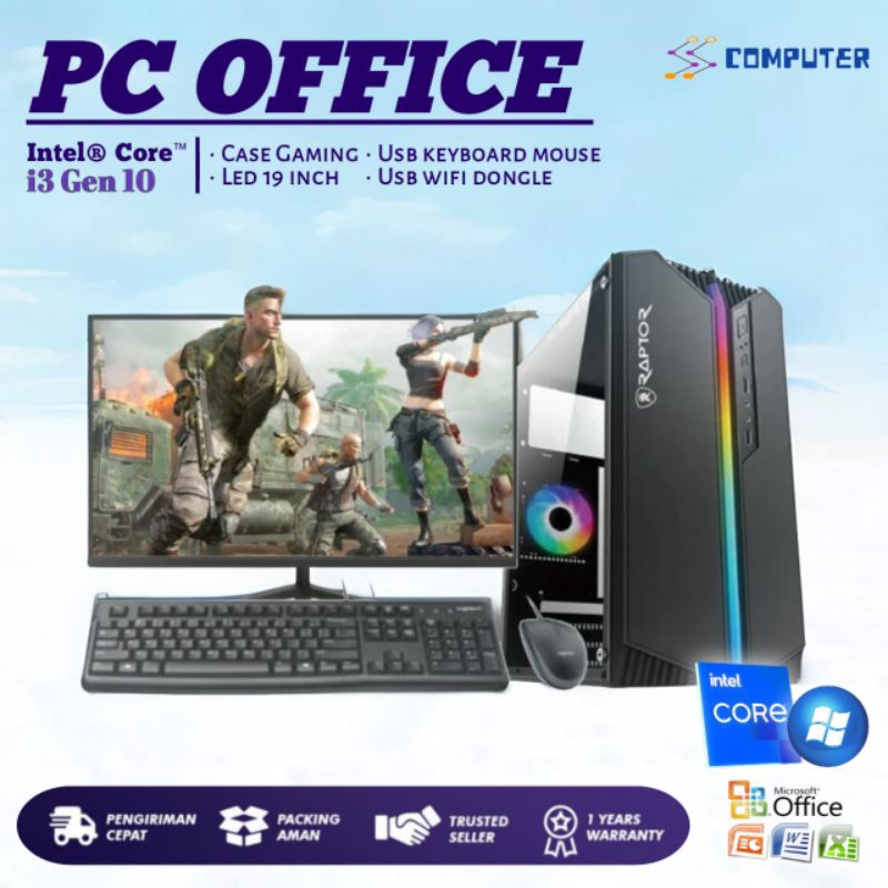 Paket Komputer / PC Rakitan Intel Core i3 10100 / 10105 /f generasi 10 - Casing Gaming - PC Office /
