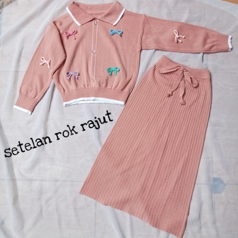 ds setelan baju rajut anak/ setelan rok rajut anak motip salur vita