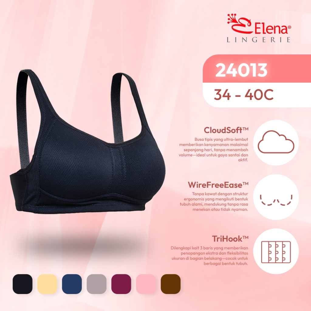 Bh Elena 24013 Cup Besar Tanpa Kawat Busa Tipis Cup C Kait 3