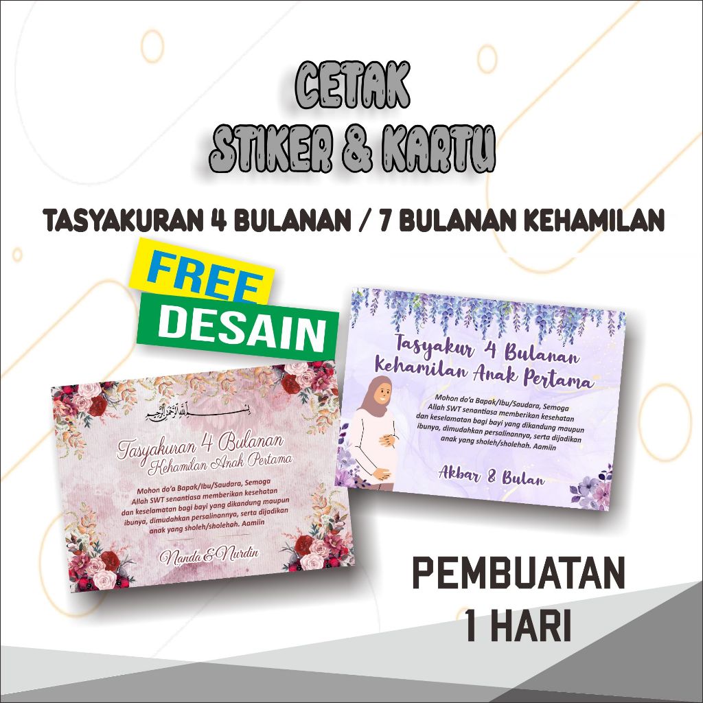 Cetak Stiker Tasyakuran 4 Bulanan / 7 Bulanan, Kartu Tasyakuran 4 Bulanan / 7 Bulanan Custom