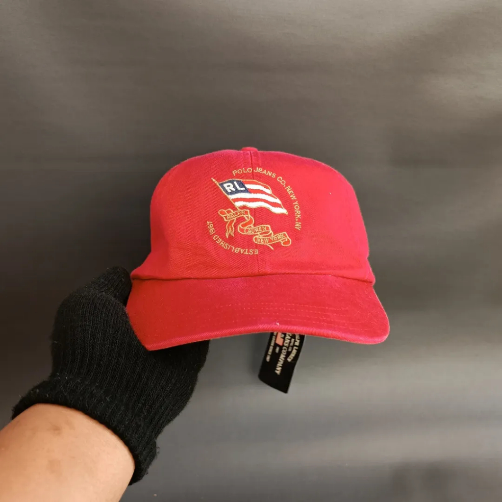Topi Vintage Cap Unisex Pria Wanita POLO RALPH LAUREN Maroon
