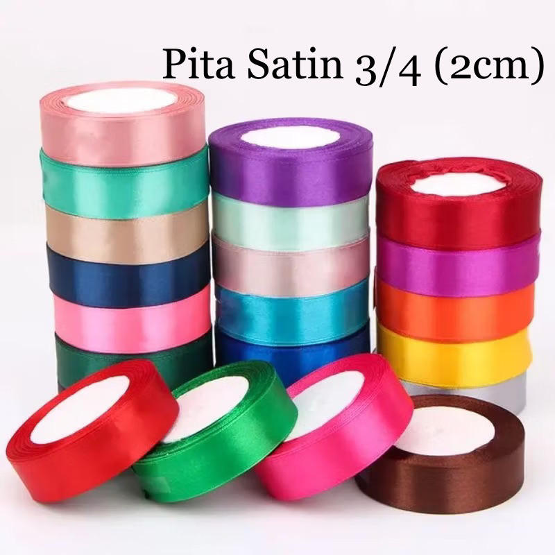 

PITA SATIN LEBAR 3/4 INCH 2 CM ISI 20 YARD PER ROLL UNTUK BUKET KADO HAMPERS
